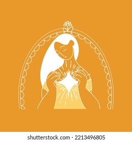 a modern illustration with the concept of psychological health. Pure mind and peace of mind. The image of a girl embracing her inner world in the form of a star
