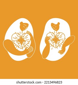 a modern illustration with the concept of psychological health. Pure mind and mental balance. The image of a girl embracing her inner world in the form of a heart