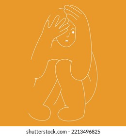 a modern illustration with the concept of psychological health. Pure mind and mental balance. An image of the outline of a girl who is afraid to show herself