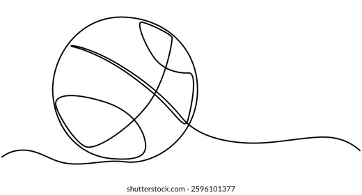 Modern illustration of a continuous one-line drawing of a basketball icon, A basketball is drawn in one line. Continuous drawing of ball lines, Continuous Line Drawing of Basketball Icon. Hand Drawn. 