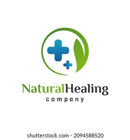 Modern illustration cross healthy with nature leaf logo design