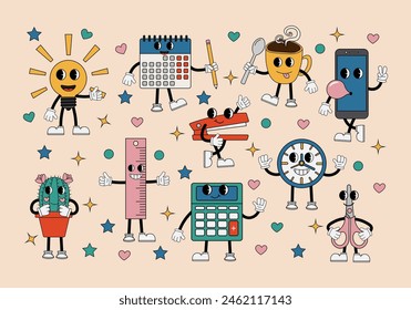 Modern illustration with cute characters wearing gloves