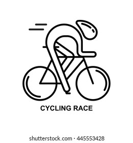 Modern Illustration of cyclist. Black outline bicyclist isolated on white background. For use as design element, icon, logo or sticker. Bicycle racer made in trendy thin line style vector.