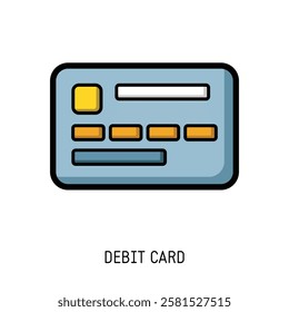 A modern illustration of a debit card perfect for websites and apps needing a clean and simple payment icon design. Use this debit card image for your financial projects