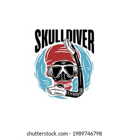 modern illustration design for diver with skull concept