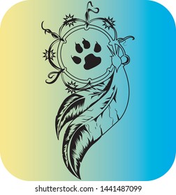 modern illustration design of Dream catcher necklace with animal footprints.