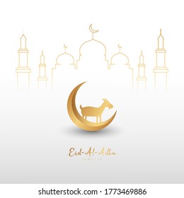 Modern illustration design of Eid al-Adha template with minimalist and moon goat icons and minimalist lights