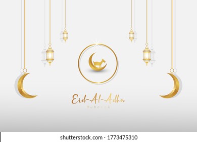 Modern illustration design template for Eid al-Adha speech background with a minimalist combination of colors and icons