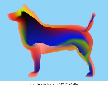 modern illustration of dog standing from side with gradient mesh color and pastel background for banner post card