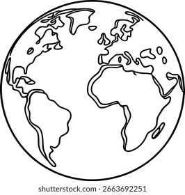 Ilustración moderna de la tierra creada como un dibujo continuo de una línea sobre un fondo blanco