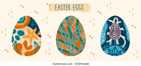 modern illustration of Easter eggs. Conceptual doodle ornaments. Can be used for a print, card, banner, flyer on Happy Easter Day. All elements are isolated