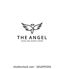 Modern illustration fly angel with crown sign logo with wings silhouette style