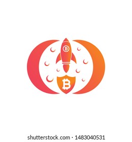 Modern illustration of flying bitcoin rocket across the moon, creative flying bitcoin logo .vector