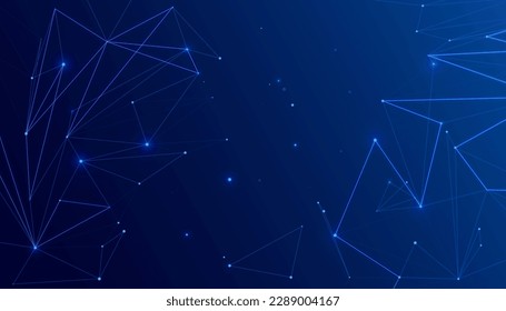 Modern illustration of a futuristic, polygonal network with a blue texture. For communication, and digital technology,  with a geometric structure featuring dots, lines, star sky and triangles.