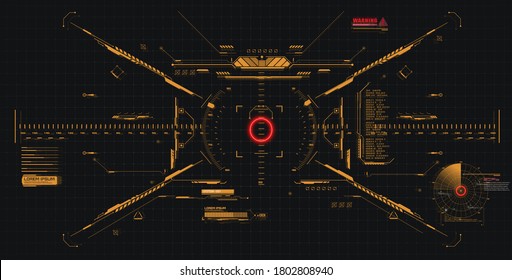 Modern illustration for game background design Futuristic HUD, GUI interface screen design. Virtual reality. Futuristic VR Head-up Display Design. Sci-Fi Helmet HUD. Future Technology. Hi tech design