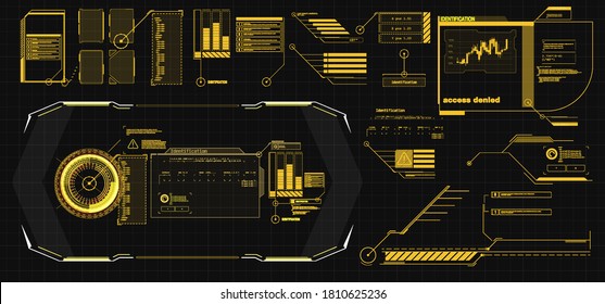 Modern illustration for game background design Futuristic HUD, GUI interface screen design. Virtual reality. Futuristic VR Head-up Display Design. Sci-Fi Helmet HUD. Future Technology. Hi tech design