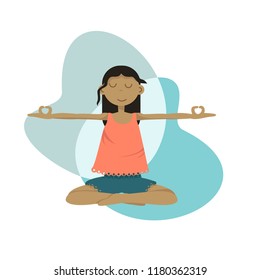 Modern illustration with girl standing in yoga pose. Colorful illustration of meditating person 