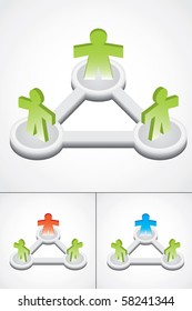 Modern illustration of group with three 3d people, different color versions