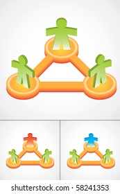 Modern illustration of group with three 3d people, different color versions