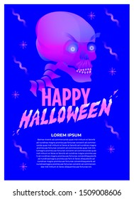 Modern illustration of Happy halloween - Creepy Skull head illustration