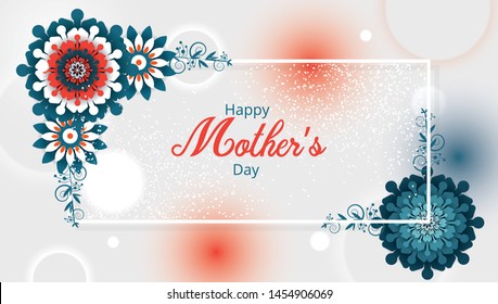 A modern illustration of a happy mother's day, with paper flowers and letter on. The illustration can be used in the newsletter, brochures, postcards, tickets, advertisements, banners.