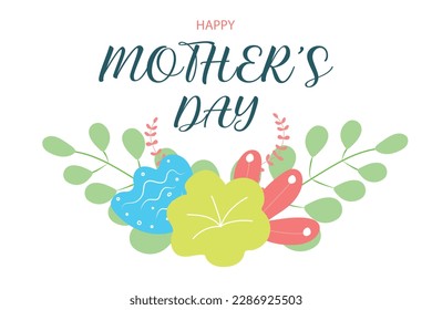 Modern illustration of happy mother's day with flowers. Illustration for postcards, brochures, banner, poster, congratulations.