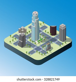 Modern illustration of an Isometric Buildings set in Los Angeles downtown. Isometric city. 3d buildings icon.