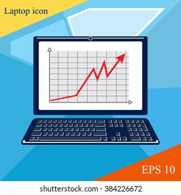 Modern illustration of laptop, computer, pc, wi-fi.. Web site page. The modern concept of a business-man, leader, freelancer. Analysis, graph analysis, report job. Banners, printed matter, symbol.