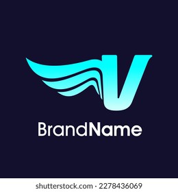 Modern Illustration Logo Design Initial V Wing in Blue Color. The logo can use for any company and work as well in small size.
