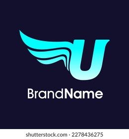 Modern Illustration Logo Design Initial U Wing in Blue Color. The logo can use for any company and work as well in small size.