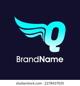 Modern Illustration Logo Design Initial Q Wing in Blue Color. The logo can use for any company and work as well in small size.