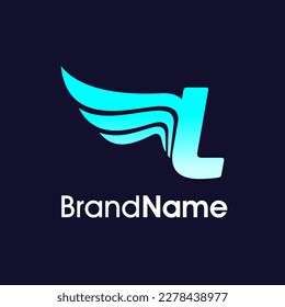 Modern Illustration Logo Design Initial L Wing in Blue Color. The logo can use for any company and work as well in small size.