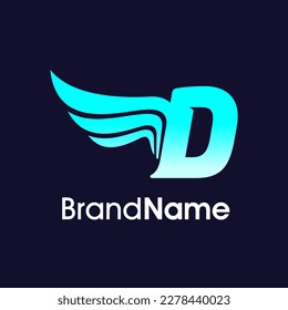 Modern Illustration Logo Design Initial D Wing in Blue Color. The logo can use for any company and work as well in small size.