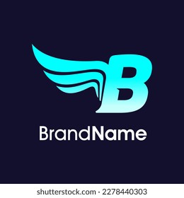 Modern Illustration Logo Design Initial B Wing in Blue Color. The logo can use for any company and work as well in small size.