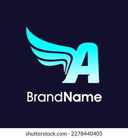 Modern Illustration Logo Design Initial A Wing in Blue Color. The logo can use for any company and work as well in small size.