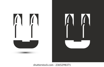 Diseño inicial de logotipo de ilustración moderna en U combinado con disparo de bala.