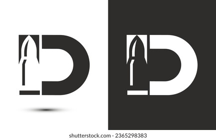 Modern illustration logo design initial D combine with bullet shot.