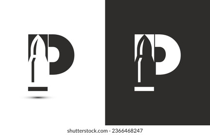 Modern illustration logo design initial P combine with bullet.