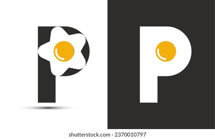 Modern illustration logo design initial P combine with fried egg.