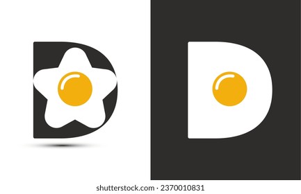 Diseño del logotipo de la ilustración moderna, diseño inicial D combinado con huevo frito.