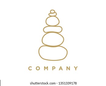 modern illustration logo design mono line rock balance gold color version.