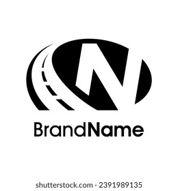 Modern Illustration logo design Road icon combine with initial N in black color. Logo good for company Transportation, Delivery, Construction, Cargo and Expedition.