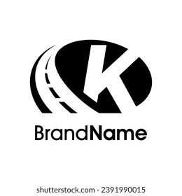 Diseño del logotipo de Ilustración moderna Icono de carretera combinado con K inicial en color negro. Logotipo bueno para la empresa Transportación, Entrega, Construcción, Carga y Expedición.