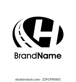 Modern Illustration logo design Road icon combine with initial H in black color. Logo good for company Transportation, Delivery, Construction, Cargo and Expedition.