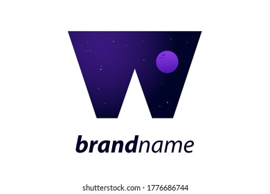 Modern illustration logo design space and moon in initial W