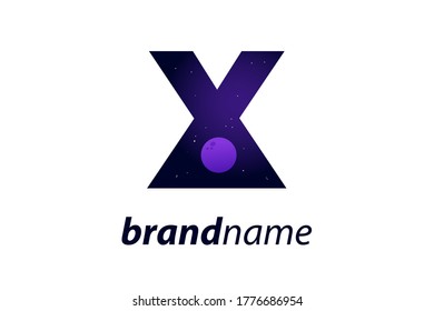 Modern illustration logo design space and moon in initial X