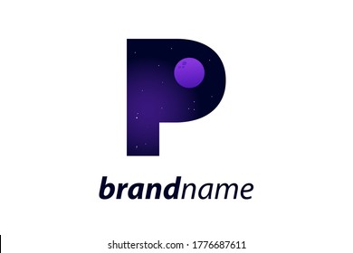 Espacio de diseño de logotipo de ilustración moderna y luna en P inicial