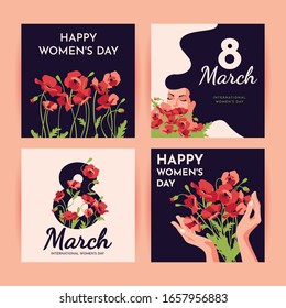 Modern illustration of March 8, with a beautiful woman and flowers. International Women's Day colorful vector templates for banner, card, poster, flyer and other