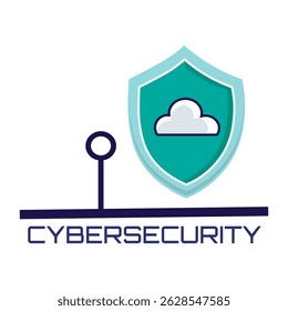 Modern illustration representing Cyber Security in the cloud. The word CYBERSECURITY. The image visually conveys the security of digital information and cloud systems.Vector illustration.