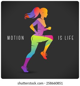 Modern illustration with running woman and motivating quote